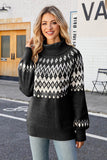 WOMEN TURTLE NECK LOOSE FIT KNITTED SWEATER