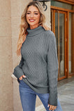 WOMEN CABLE KNIT TURTLE HIGH NECK LOOSE SWEATER
