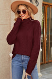 WOMEN CABLE KNIT TURTLE HIGH NECK LOOSE SWEATER