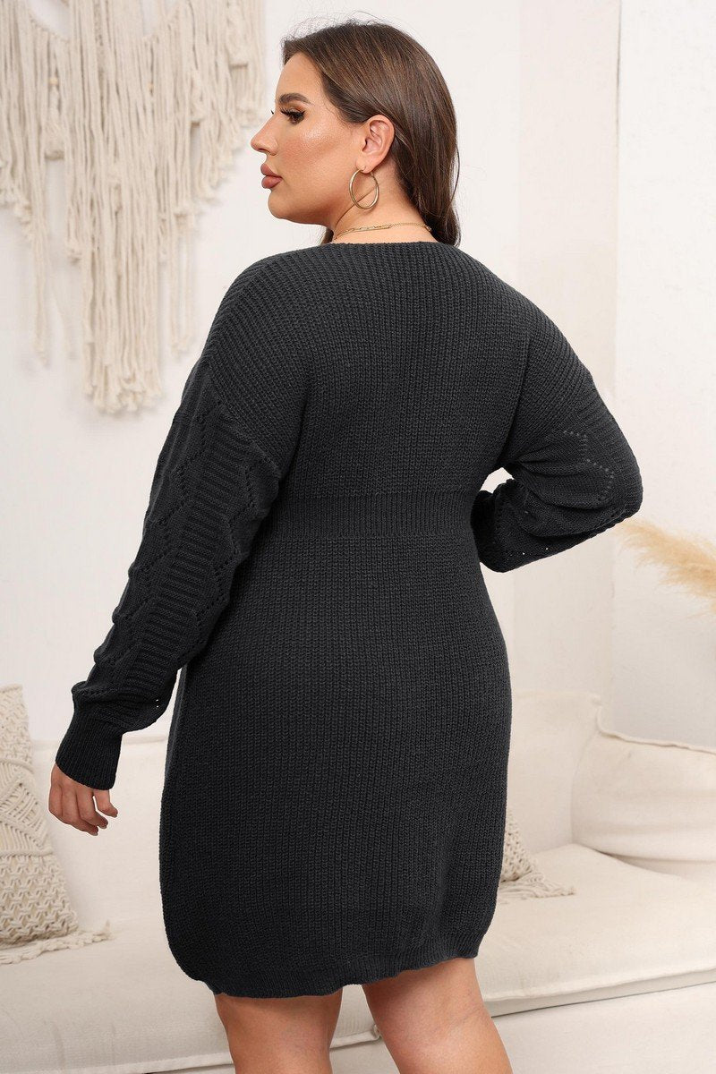 WOMEN PLUS SIZE LONG SLEEVE KNITTED SWEAT DRESS