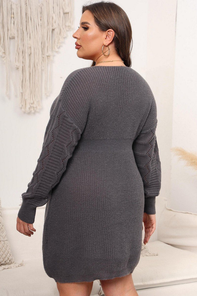 WOMEN PLUS SIZE LONG SLEEVE KNITTED SWEAT DRESS