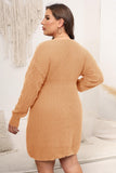 WOMEN PLUS SIZE LONG SLEEVE KNITTED SWEAT DRESS