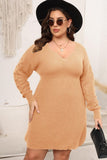 WOMEN PLUS SIZE LONG SLEEVE KNITTED SWEAT DRESS