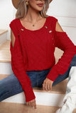 WOMEN CUT OUT DETAILED BUTTON DECKED KNIT SWEATER