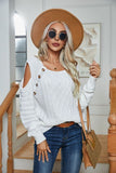 WOMEN CUT OUT DETAILED BUTTON DECKED KNIT SWEATER