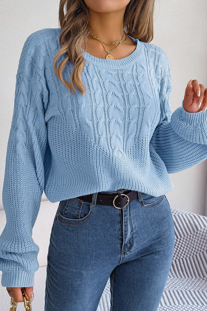 WOMEN LOOSE FIT LONG SLEEVE RIBBED KNIT SWEATER