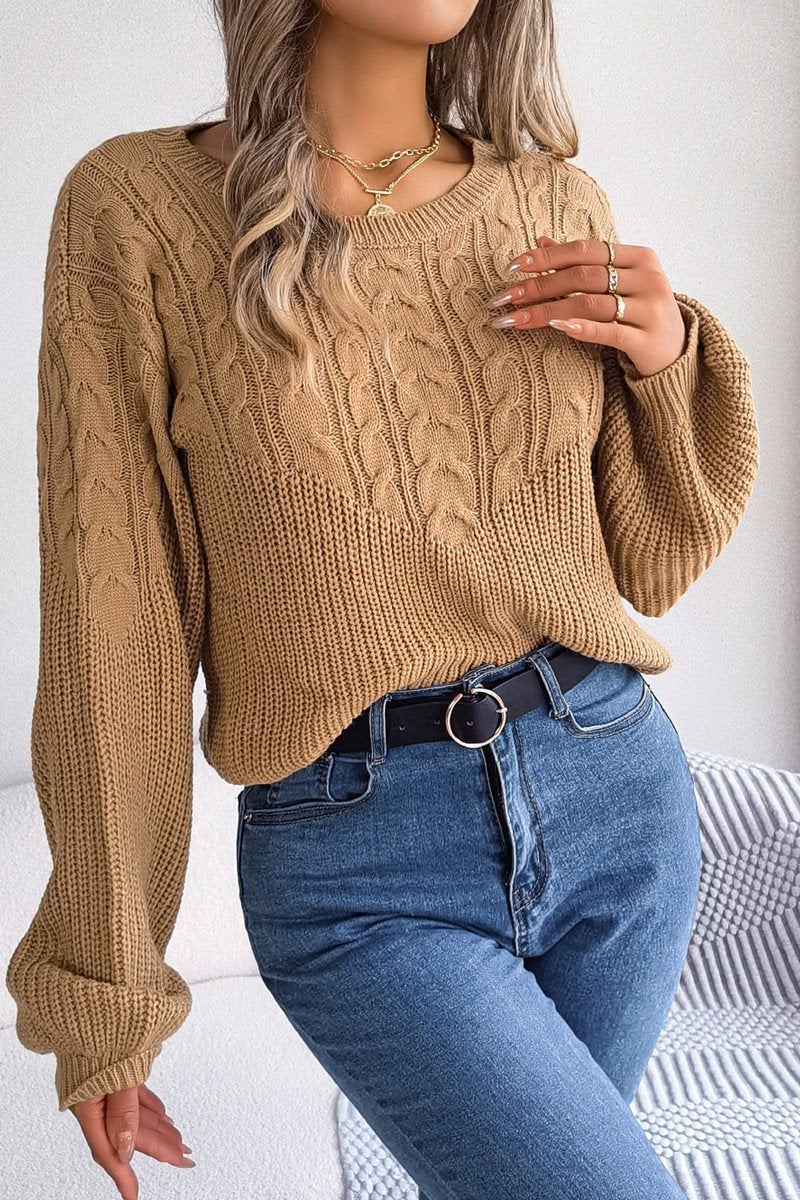WOMEN LOOSE FIT LONG SLEEVE RIBBED KNIT SWEATER