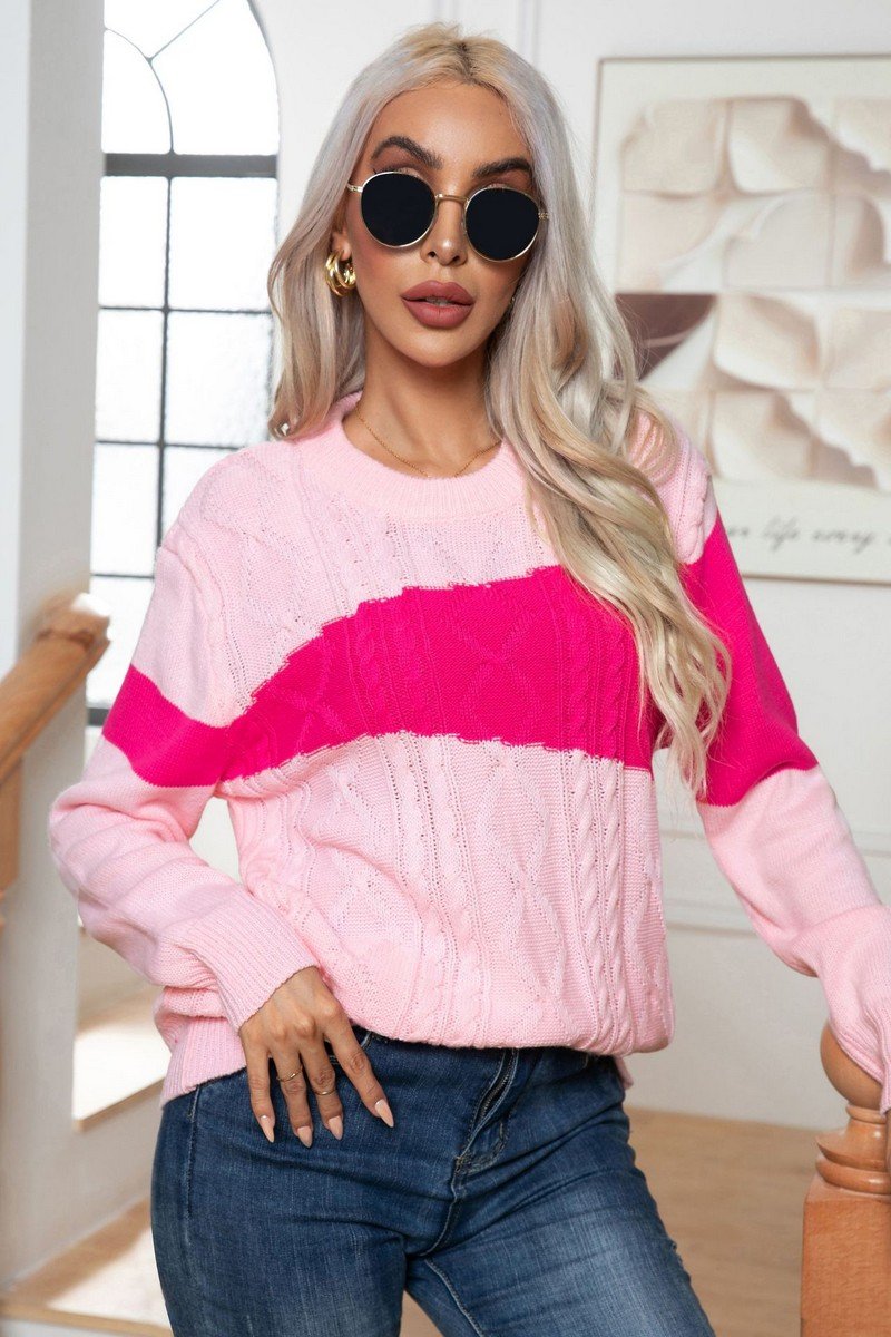 WOMEN COLOR MATCHING TWIST PULLOVER SWEATER