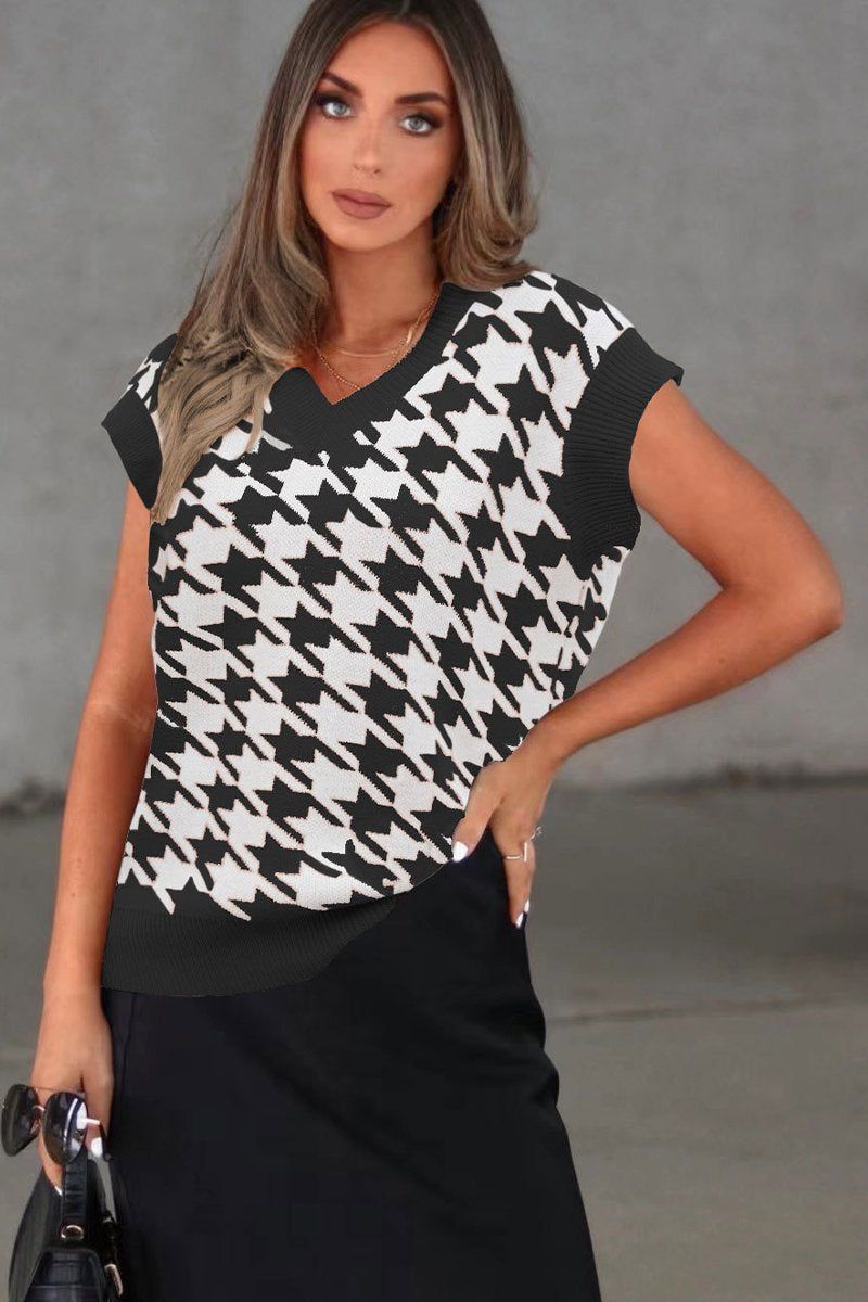 HOUNDSTOOTH LOOSE SLEEVELESS VEST SWEATER