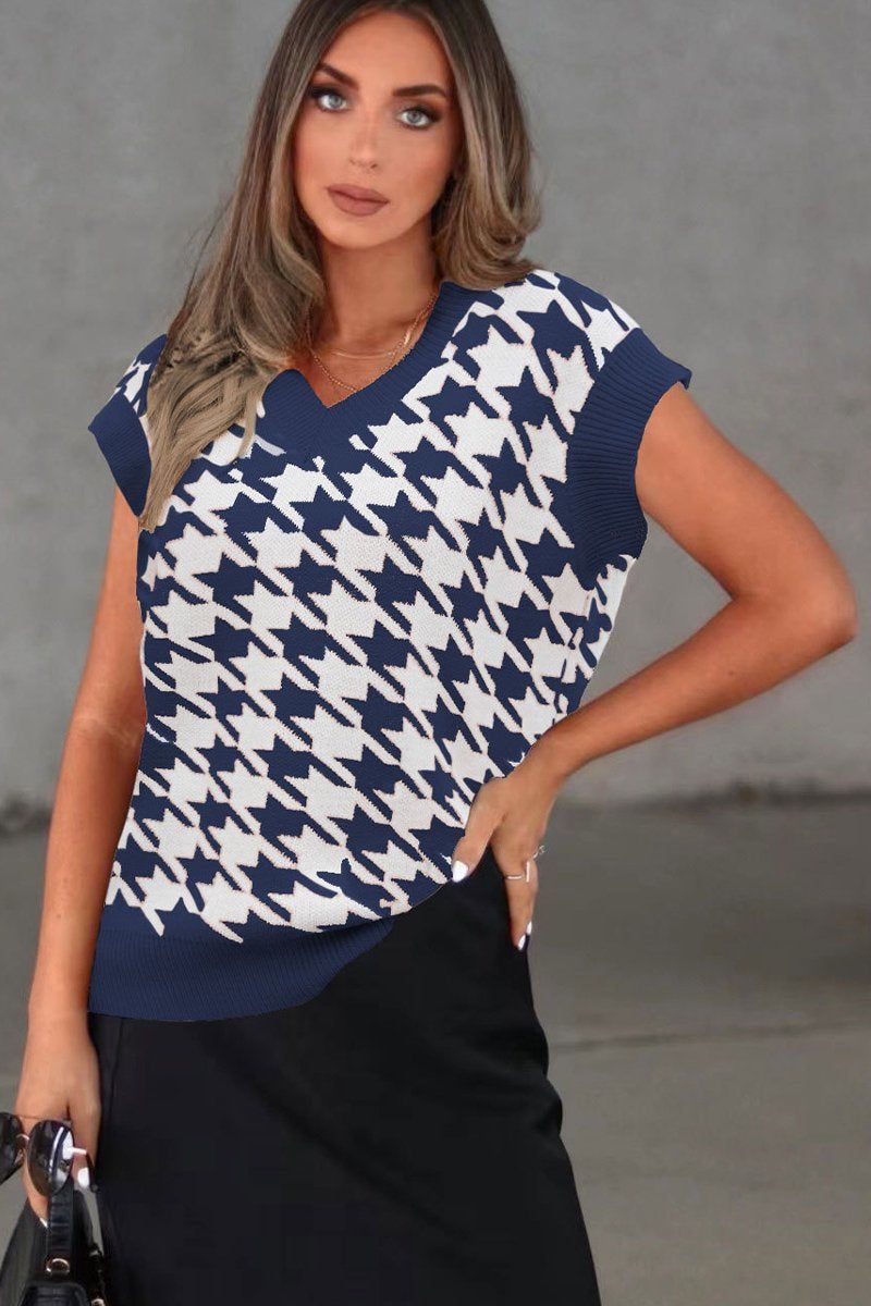 HOUNDSTOOTH LOOSE SLEEVELESS VEST SWEATER