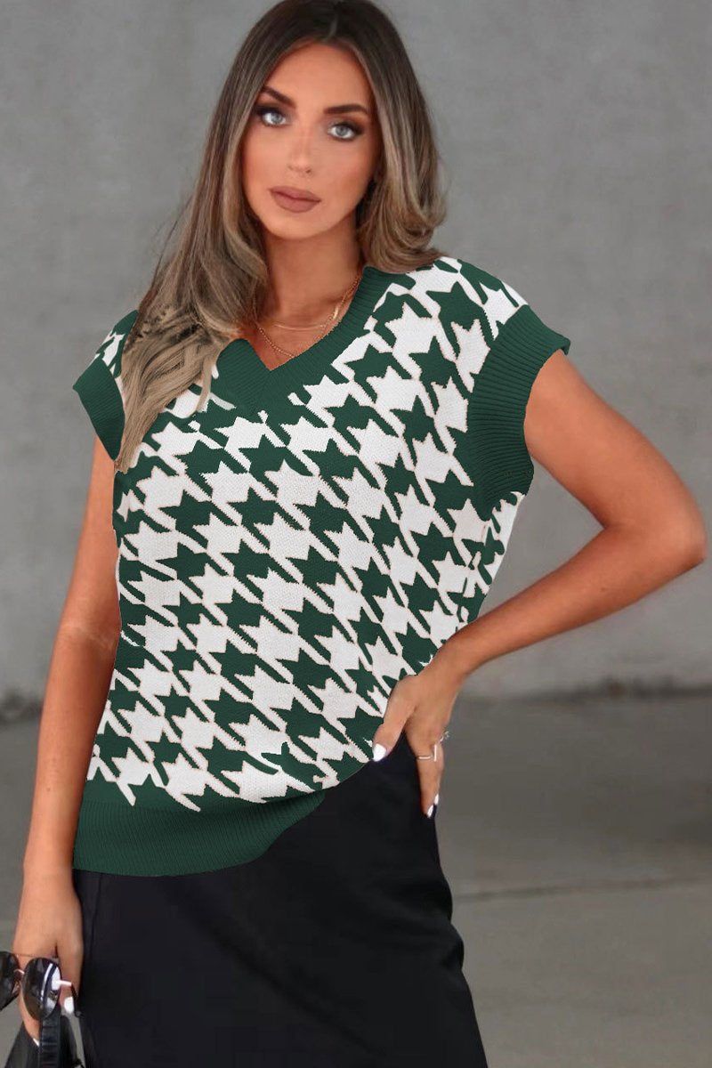 HOUNDSTOOTH LOOSE SLEEVELESS VEST SWEATER