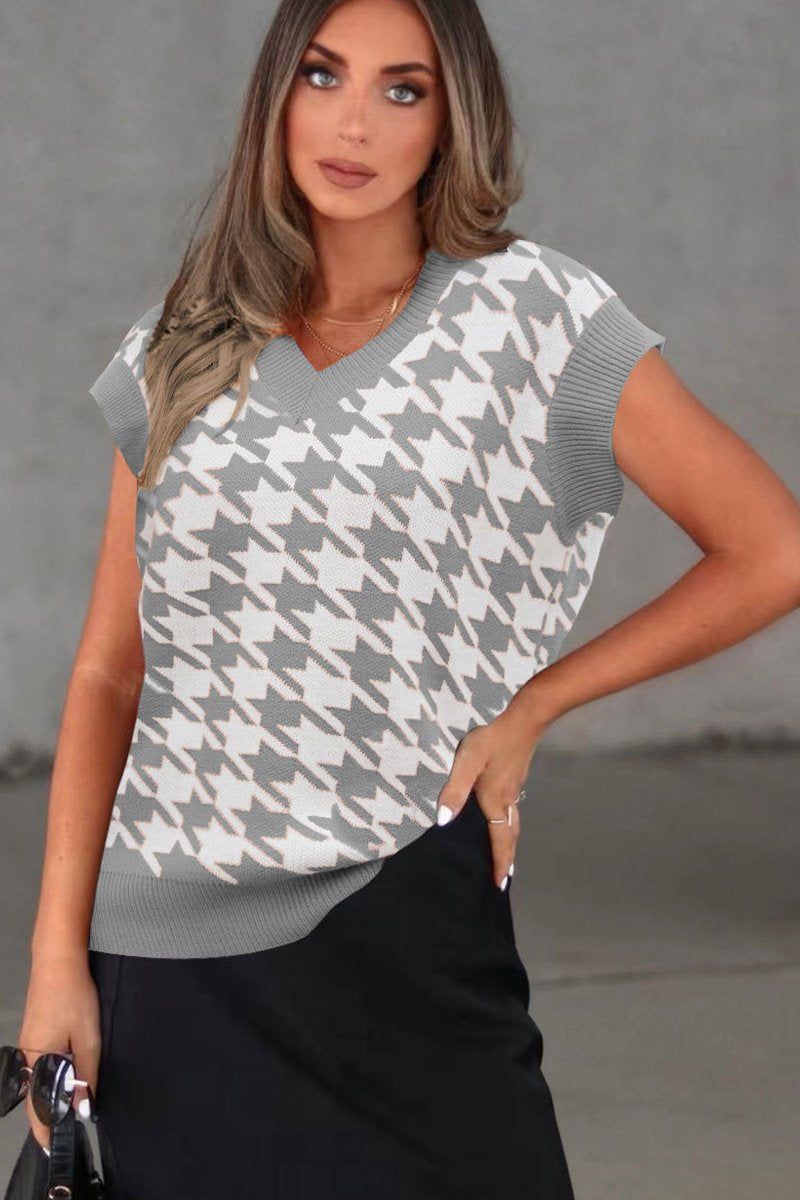 HOUNDSTOOTH LOOSE SLEEVELESS VEST SWEATER