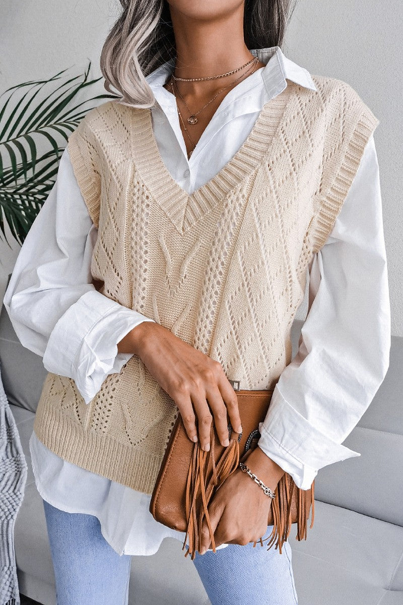 WOMEN OVERSIZED LOOSE FIT RIBBED KNIT VEST