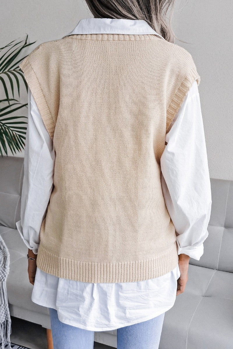 WOMEN OVERSIZED LOOSE FIT RIBBED KNIT VEST