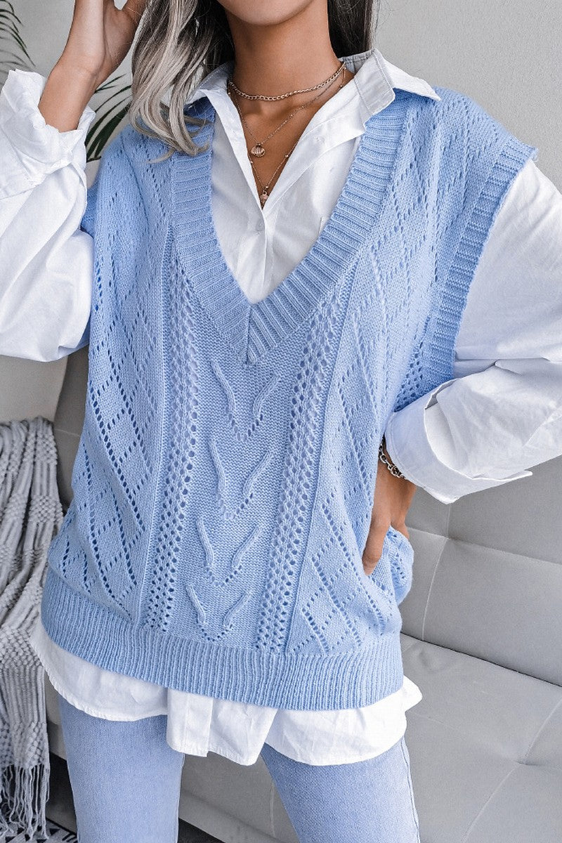 WOMEN OVERSIZED LOOSE FIT RIBBED KNIT VEST