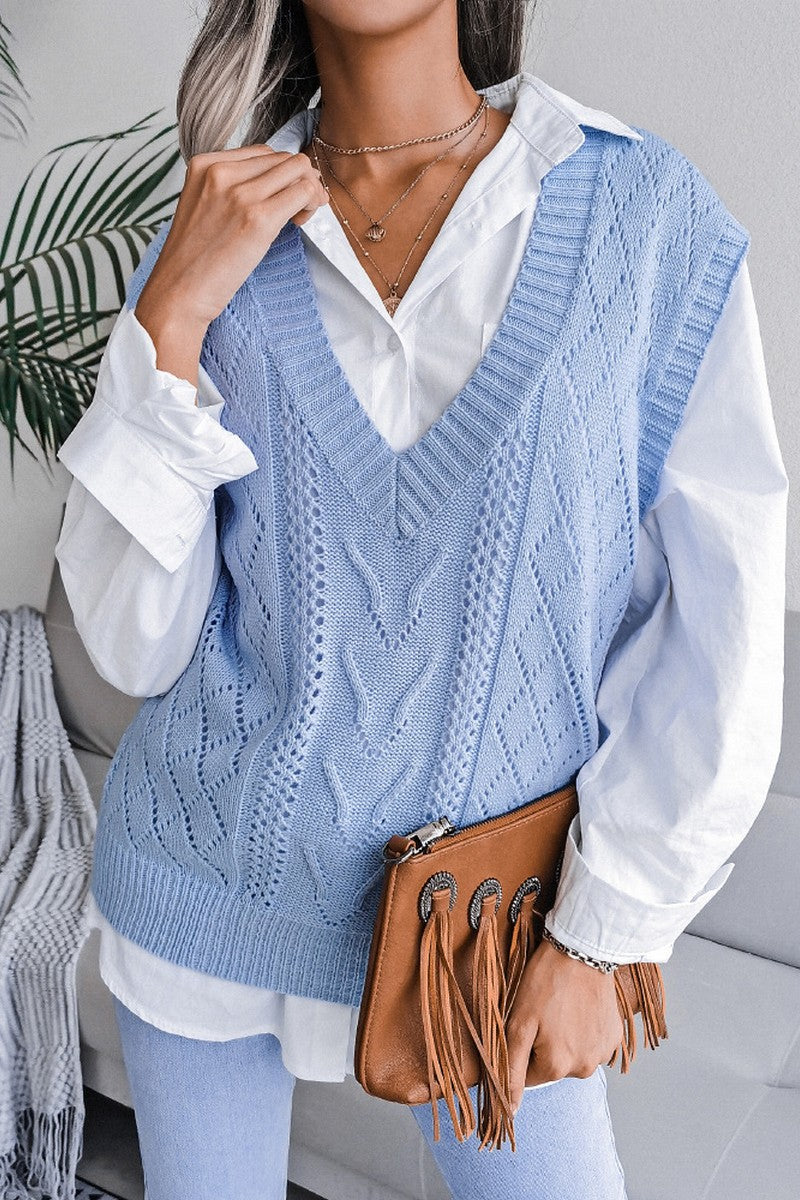 WOMEN OVERSIZED LOOSE FIT RIBBED KNIT VEST