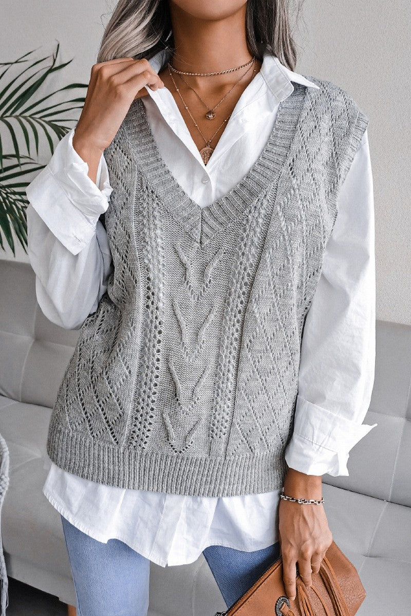 WOMEN OVERSIZED LOOSE FIT RIBBED KNIT VEST