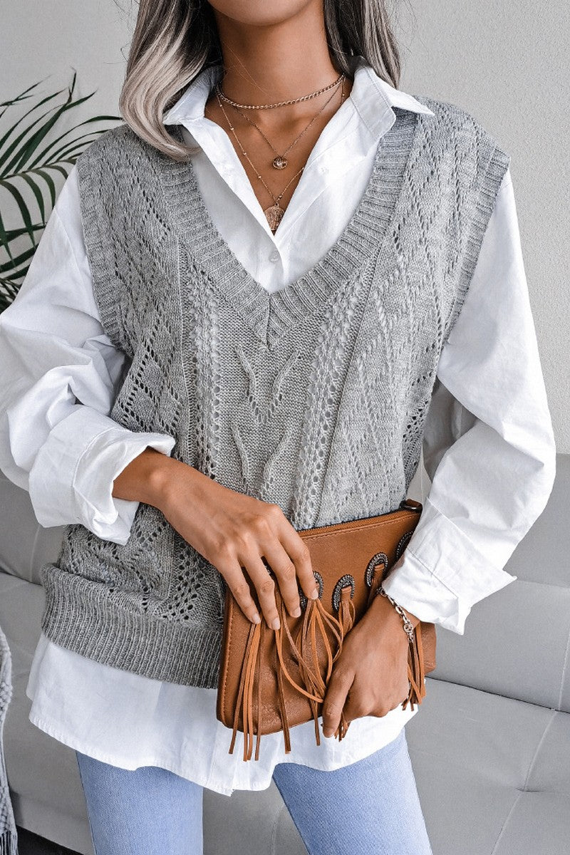 WOMEN OVERSIZED LOOSE FIT RIBBED KNIT VEST