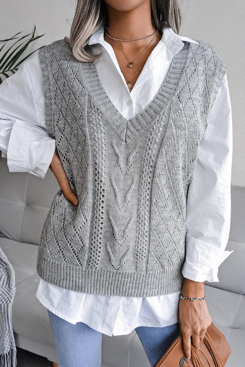 WOMEN OVERSIZED LOOSE FIT RIBBED KNIT VEST