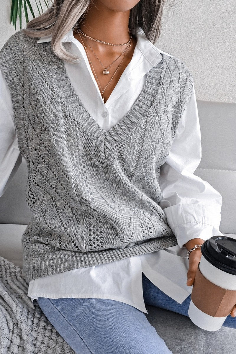 WOMEN OVERSIZED LOOSE FIT RIBBED KNIT VEST