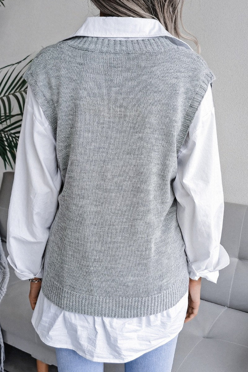 WOMEN OVERSIZED LOOSE FIT RIBBED KNIT VEST