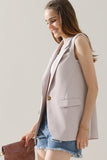 ONE BUTTON LOUND HEM LOOSE BLAZER VEST - Doublju