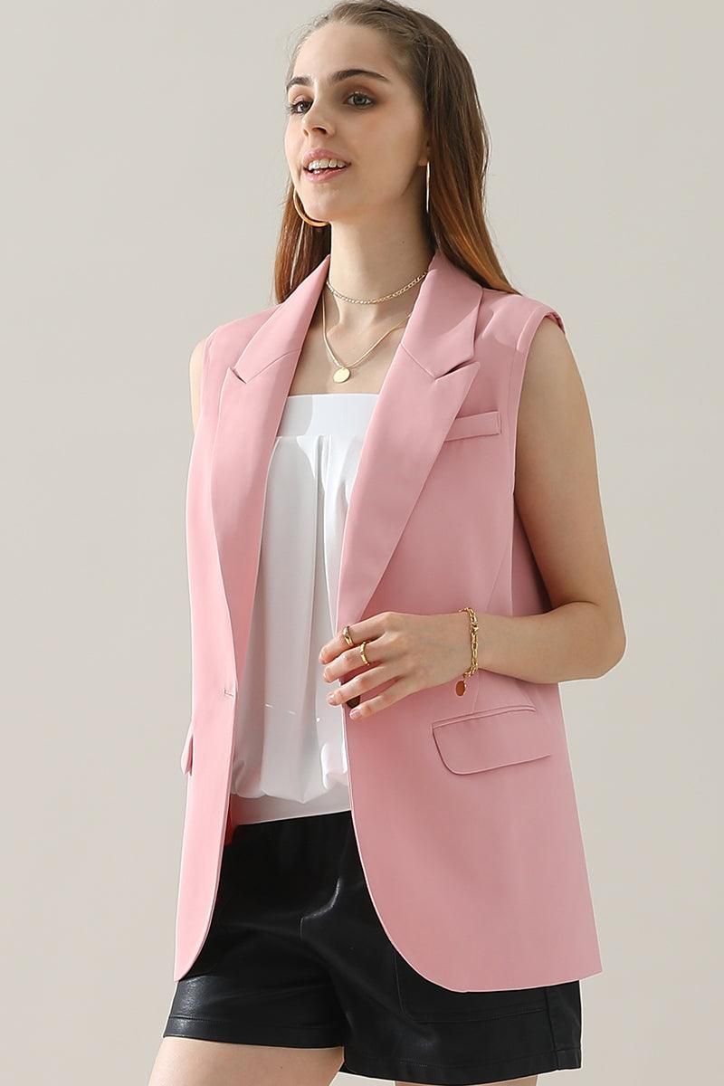 ONE BUTTON LOUND HEM LOOSE BLAZER VEST - Doublju