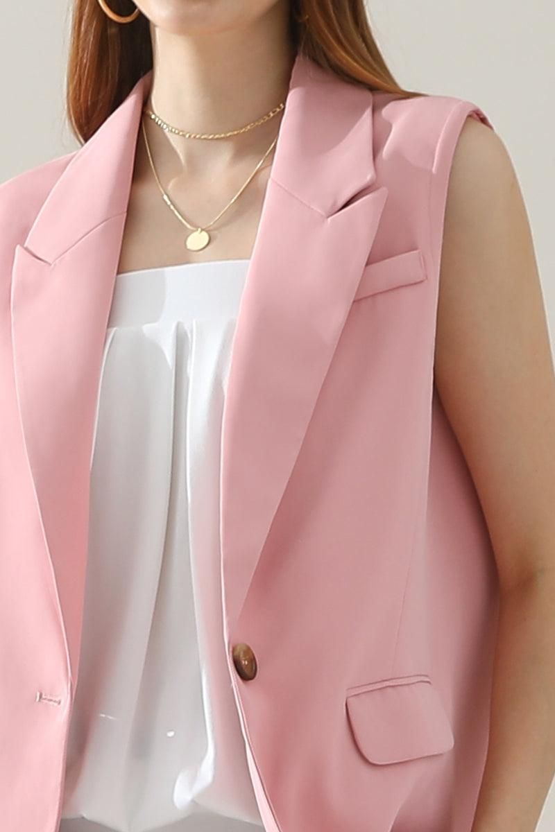 ONE BUTTON LOUND HEM LOOSE BLAZER VEST - Doublju