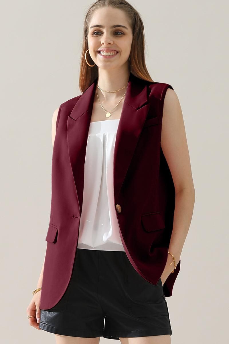 ONE BUTTON LOUND HEM LOOSE BLAZER VEST - Doublju