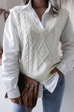 WOMEN CABLE KNIT V NECK VEST SWEATER - Doublju