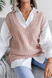 WOMEN V NECK TWIST CASUAL LOOSE KNIT SWEATER VEST