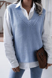 WOMEN V NECK CASUAL LOOSE KNIT SWEATER VEST