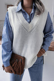 WOMEN V NECK CASUAL LOOSE KNIT SWEATER VEST