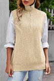 HIGH NECK HALF ZIP UP NECK KNITTED SWEAT VEST