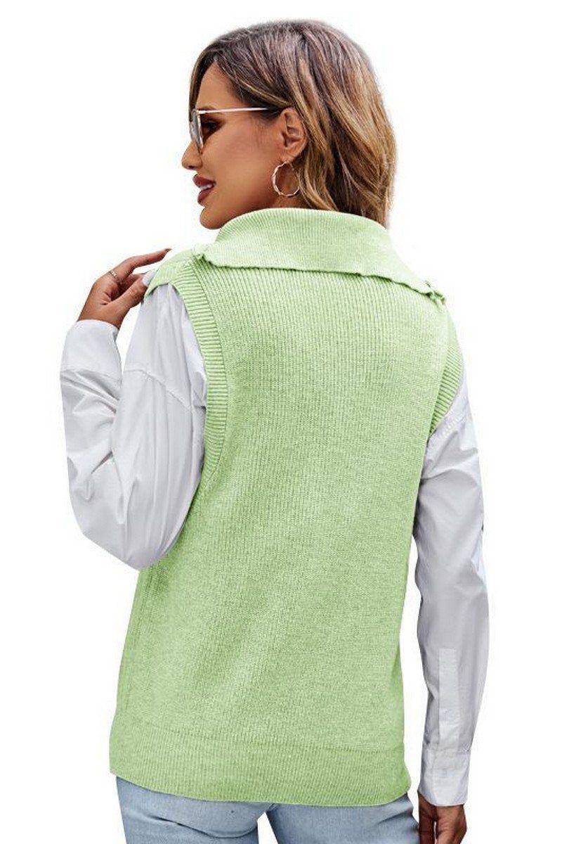 HIGH NECK HALF ZIP UP NECK KNITTED SWEAT VEST