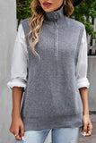 HIGH NECK HALF ZIP UP NECK KNITTED SWEAT VEST