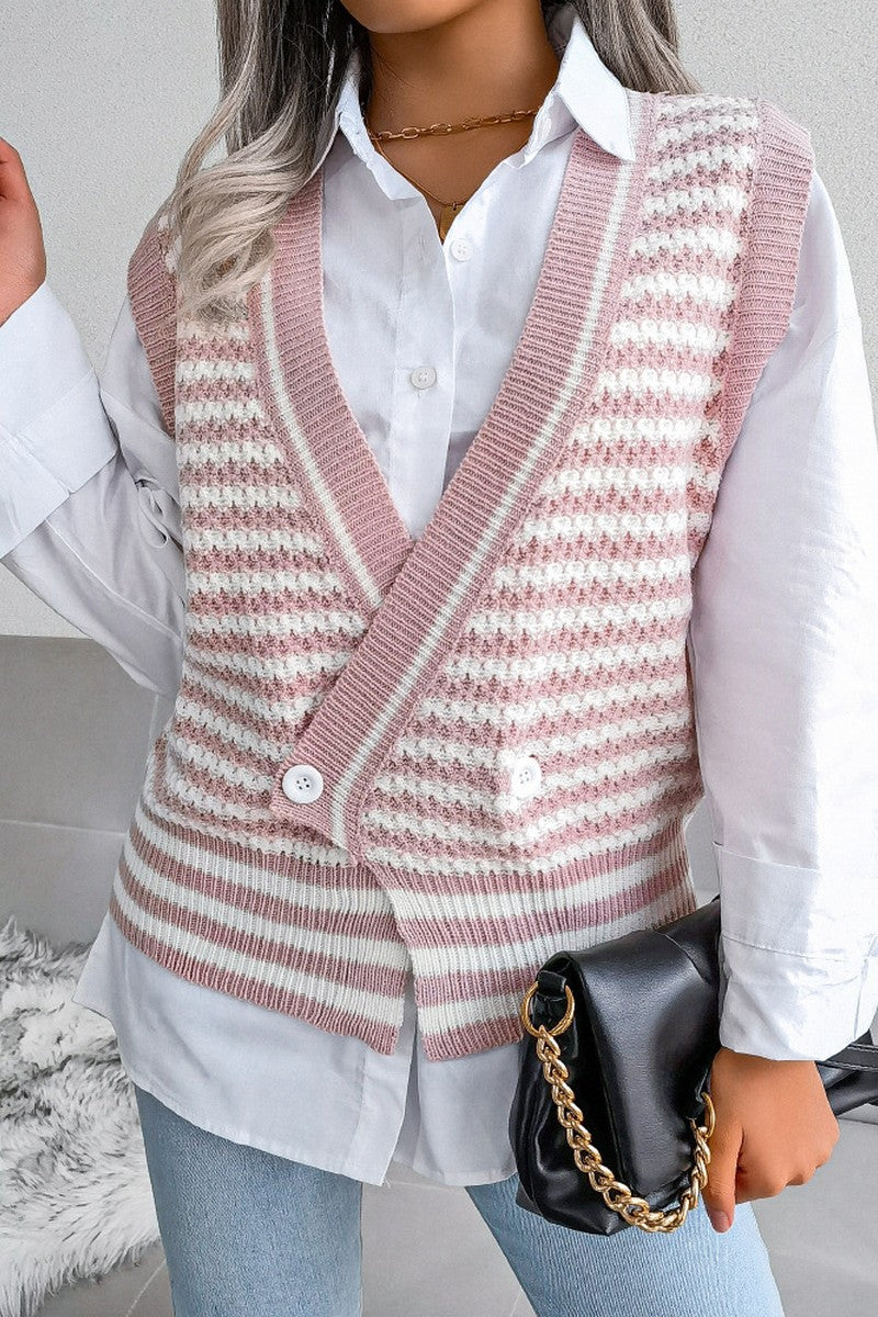 WOMEN CROSS BUTTON PATTERNED KNIT VEST