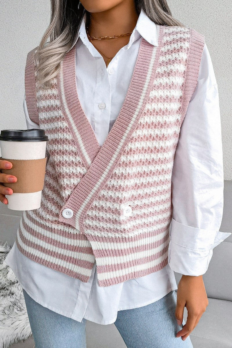 WOMEN CROSS BUTTON PATTERNED KNIT VEST