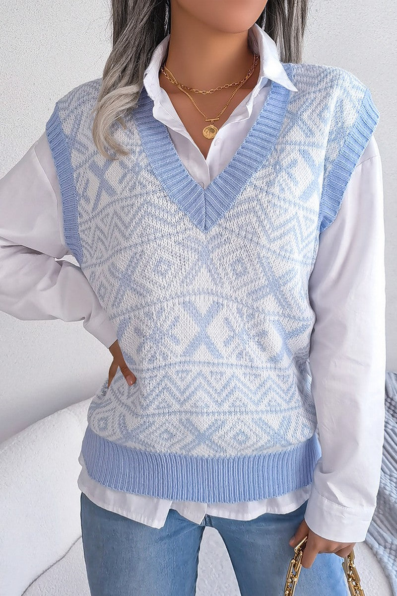 WOMEN X MAS PATTERN LOOSE FIT RIBBED SWEAT VEST