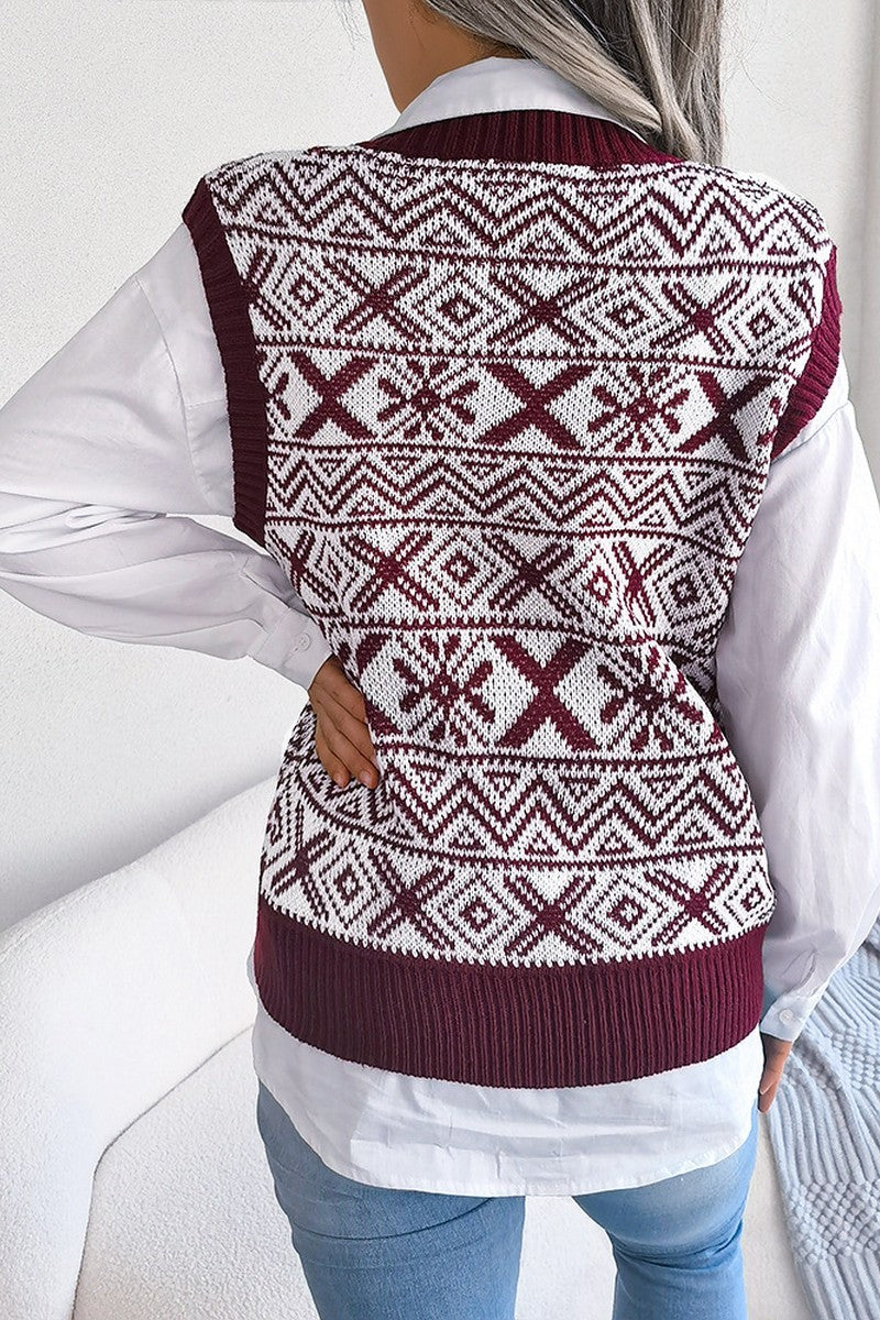 WOMEN X MAS PATTERN LOOSE FIT RIBBED SWEAT VEST