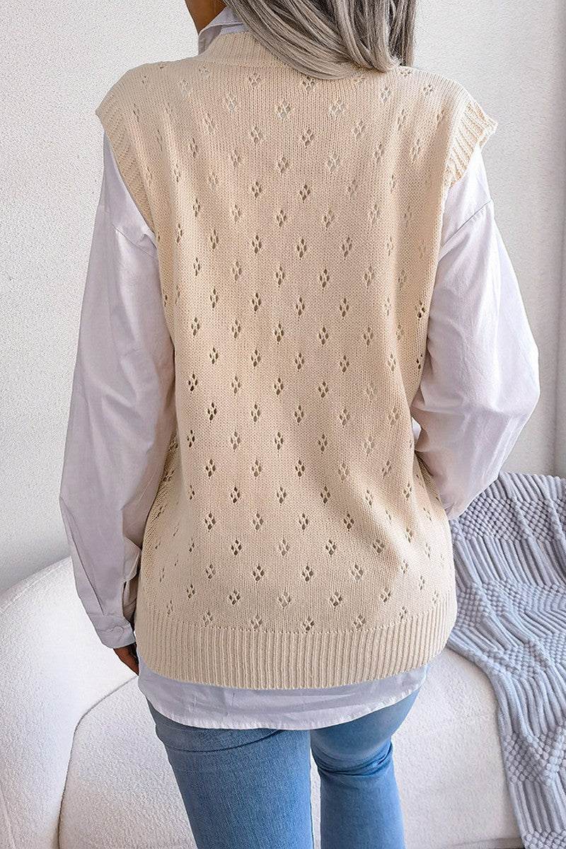 EYELET RIBBED KNIT SWEAT VEST FOR WOMEN