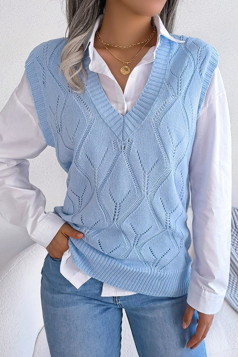 WOMEN PUNCHING KNITTED LOOSE FIT SWEAT VEST