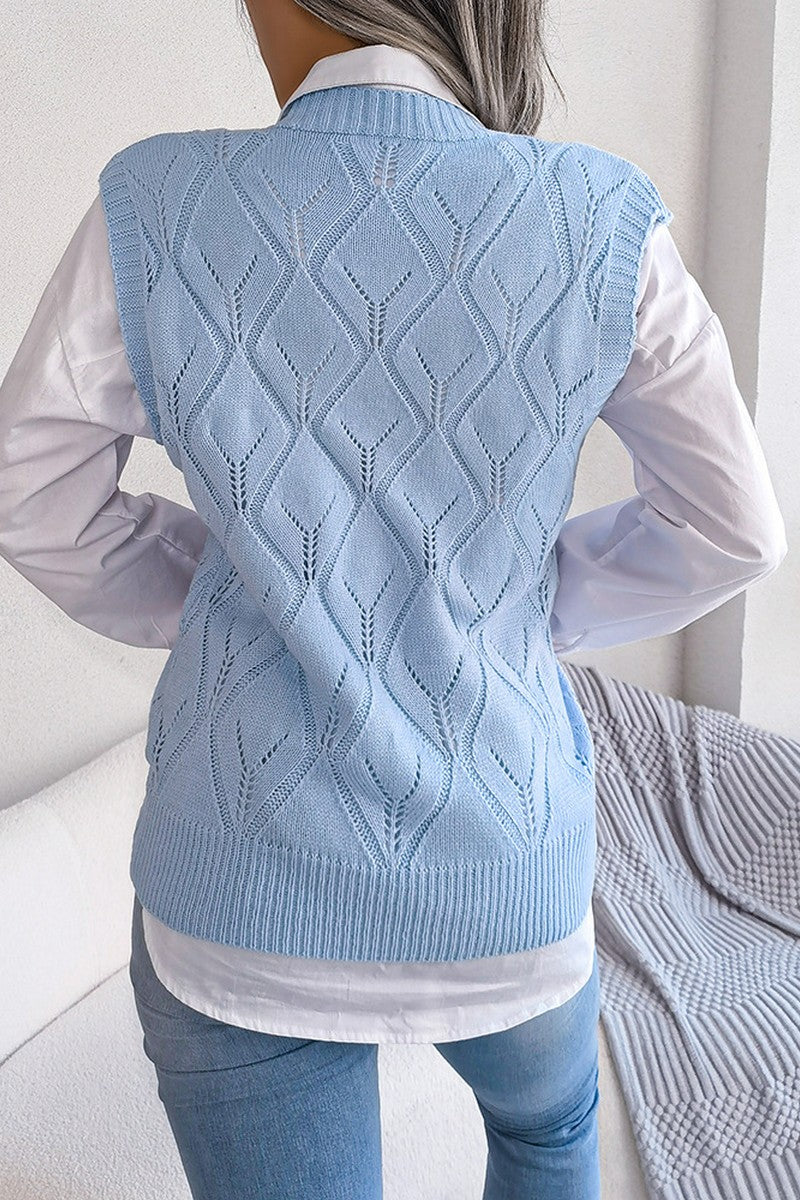 WOMEN PUNCHING KNITTED LOOSE FIT SWEAT VEST