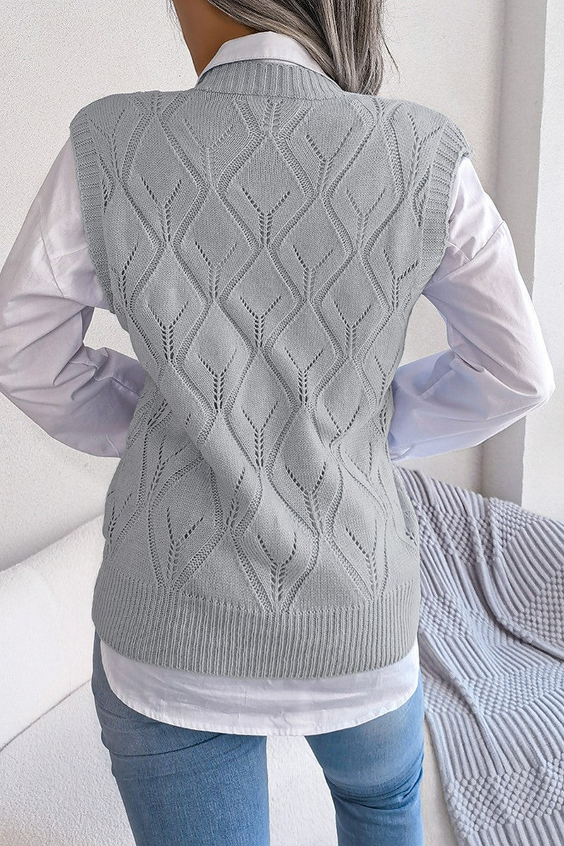 WOMEN PUNCHING KNITTED LOOSE FIT SWEAT VEST