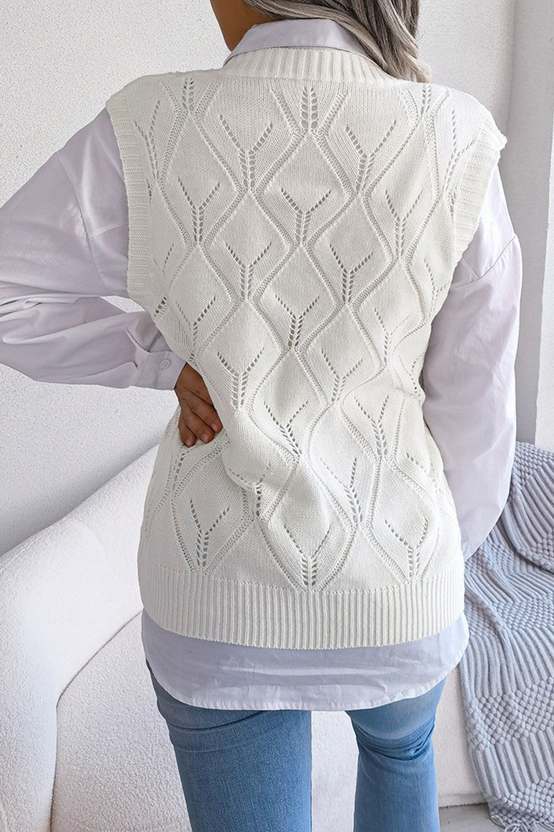 WOMEN PUNCHING KNITTED LOOSE FIT SWEAT VEST