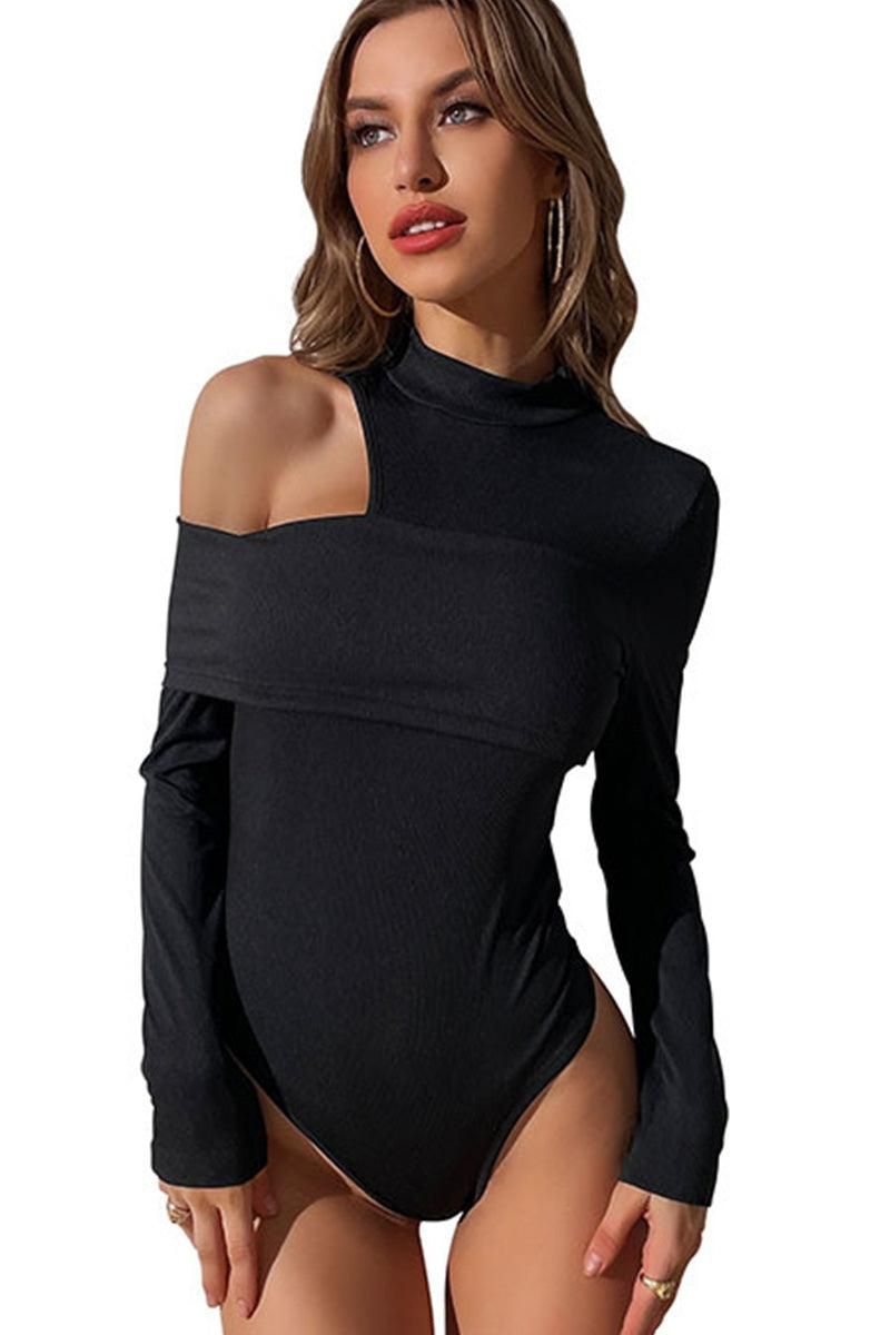 HOLE SHOULDER LONG SLEEVED TIGHT BODYSUIT - Doublju