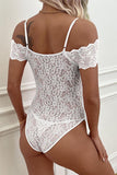 OFF SHOULDER STRAP FULL LACE BODYSUIT - Doublju