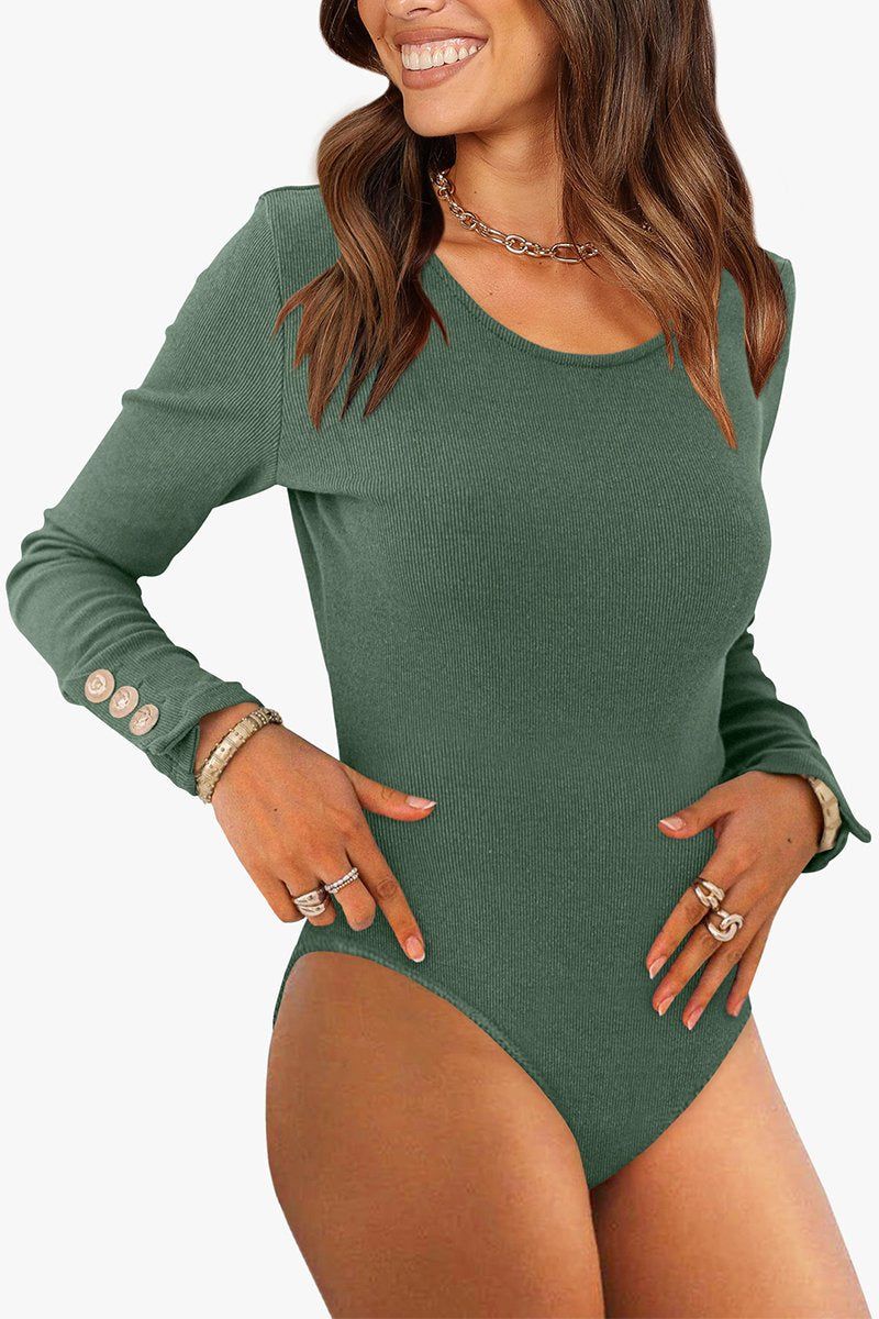 WOMEN BUTTONED CUFF SLEEVE BODYSUIT