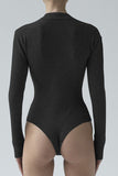 WOMEN BUTTONED V NECK LONG SLEEVE BODYSUIT
