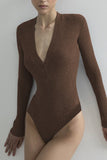 WOMEN BUTTONED V NECK LONG SLEEVE BODYSUIT